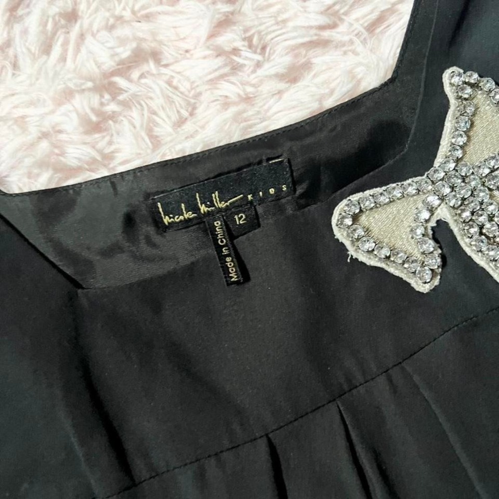Black Whimsical Bow Sequined Glam Girls Dress 12 Coquette Twee Preppy Formal - Picture 5 of 6